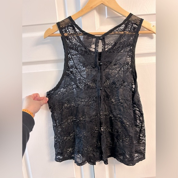 Moon Collection black split-back lace tank top. Juniors XL - Picture 2 of 7